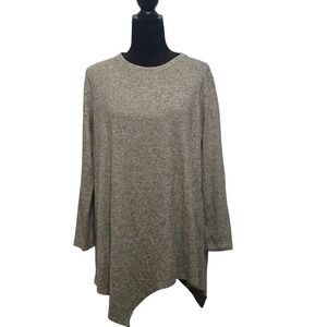 Nally & Millie Taupe Heather Knit Asymmetric Sharkbite Tunic Top S/M NEW B2